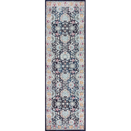 Charlton Home® Kalispell Performance Ivory/Black/Blue Rug & Reviews